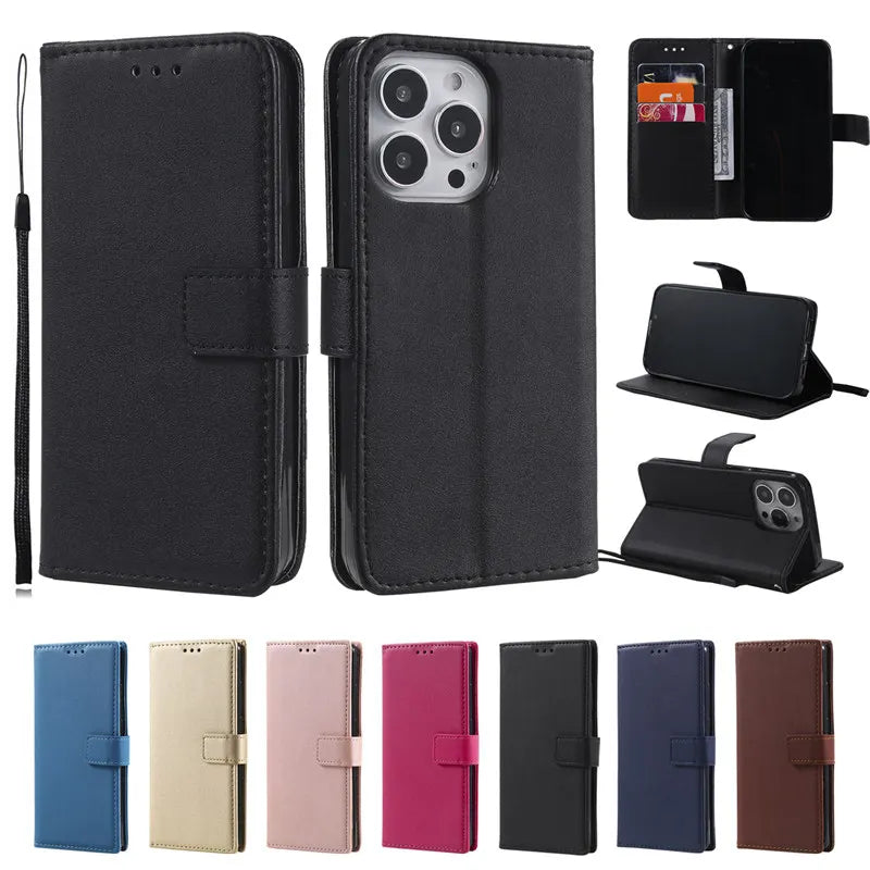 Wallet Leather Case with Card Slot for iPhone 15 Pro Max, 14 Plus, 13, 12, 11