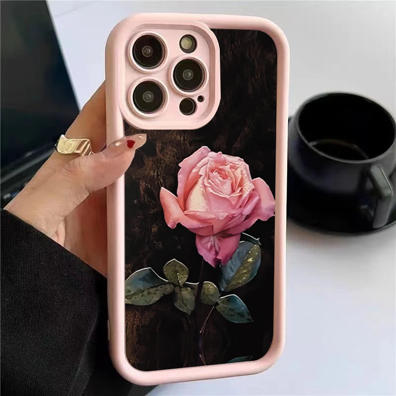 Aesthetic Rose Floral iPhone Case for 7-16 Pro Max, SE, XS, XR, 8 Plus