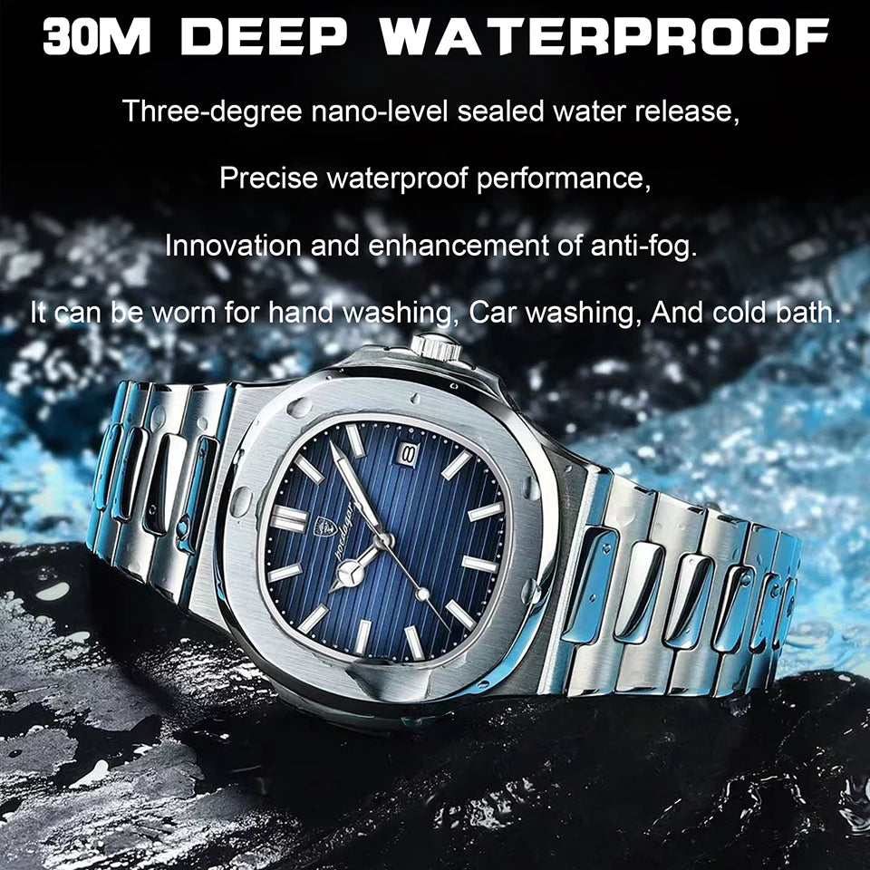 POEDAGAR Luxury Waterproof Quartz Watch for Men – Stainless Steel, Luminous, Date