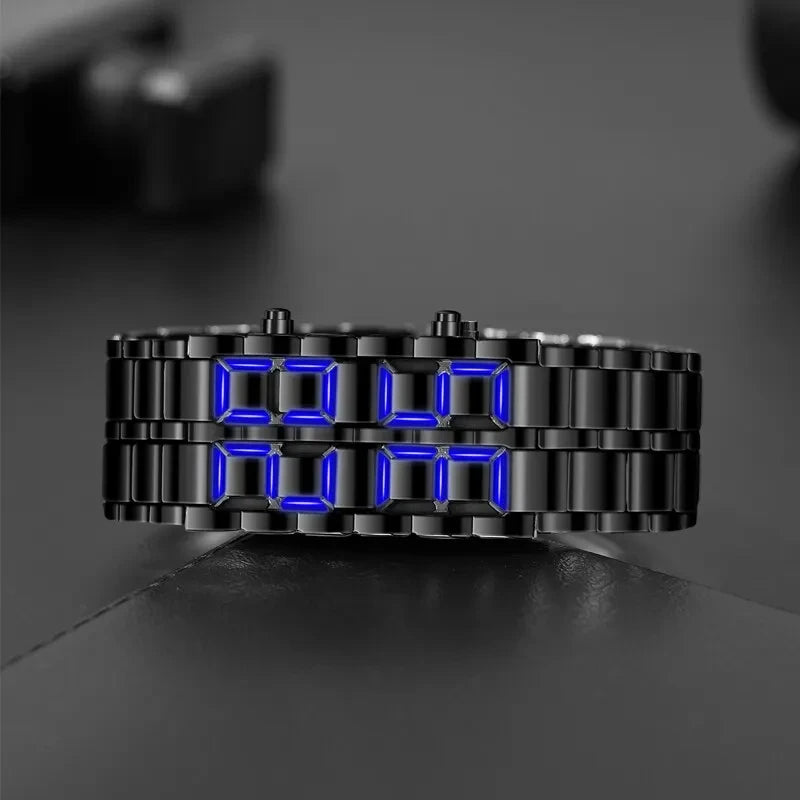 Fashion Blue LED Stainless Steel Men's Wristwatch: Rectangle Digital Clock