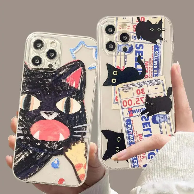 Angry Cat iPhone Case Clear Fundas for 11-15 Pro Max, Mini, SE, XS, XR