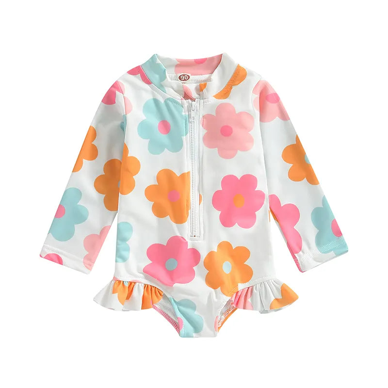 Floral Long Sleeve Baby Girl Swimsuit