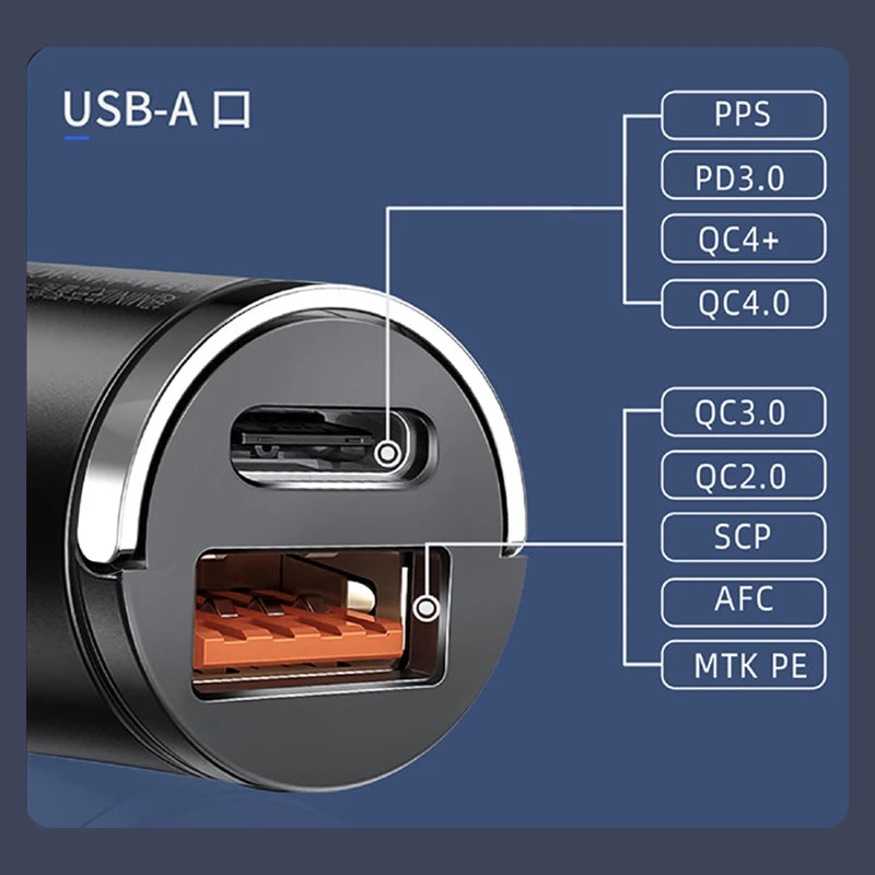 100W Mini Fast Car Charger QC3.0 PD USB Type-C for iPhone, Samsung, Xiaomi