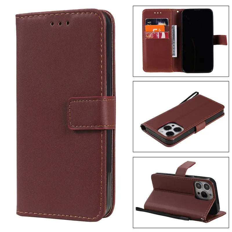 Wallet Leather Case with Card Slot for iPhone 15 Pro Max, 14 Plus, 13, 12, 11