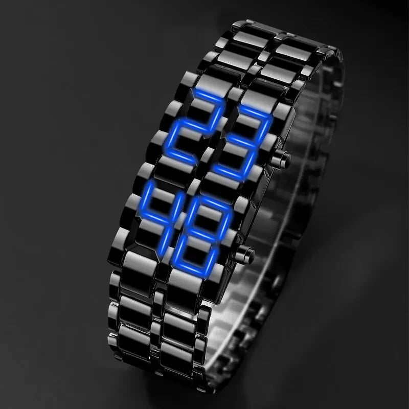 Fashion Blue LED Stainless Steel Men's Wristwatch: Rectangle Digital Clock