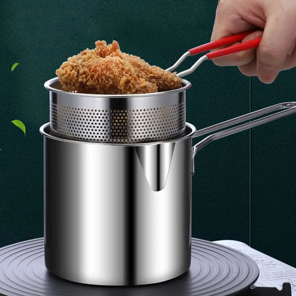 Stainless Steel Deep Frying Pot with Strainer – Kitchen Fryer Pan