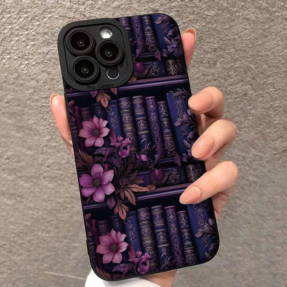 Vintage Perforated Purple Bookcase iPhone Case for 7-16 Pro Max, XS, XR, SE
