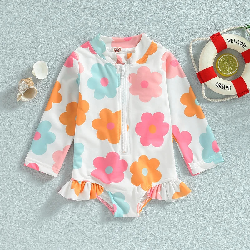 Floral Long Sleeve Baby Girl Swimsuit