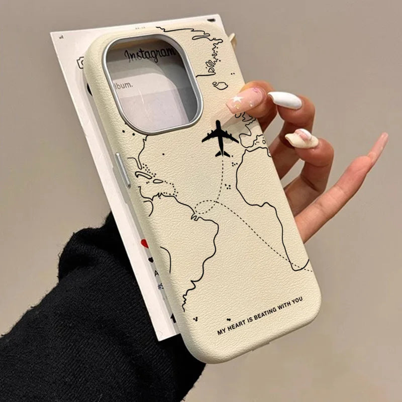 Airplane Lichee Leather Shockproof iPhone Case - For iPhone 16-11 & SE 2022