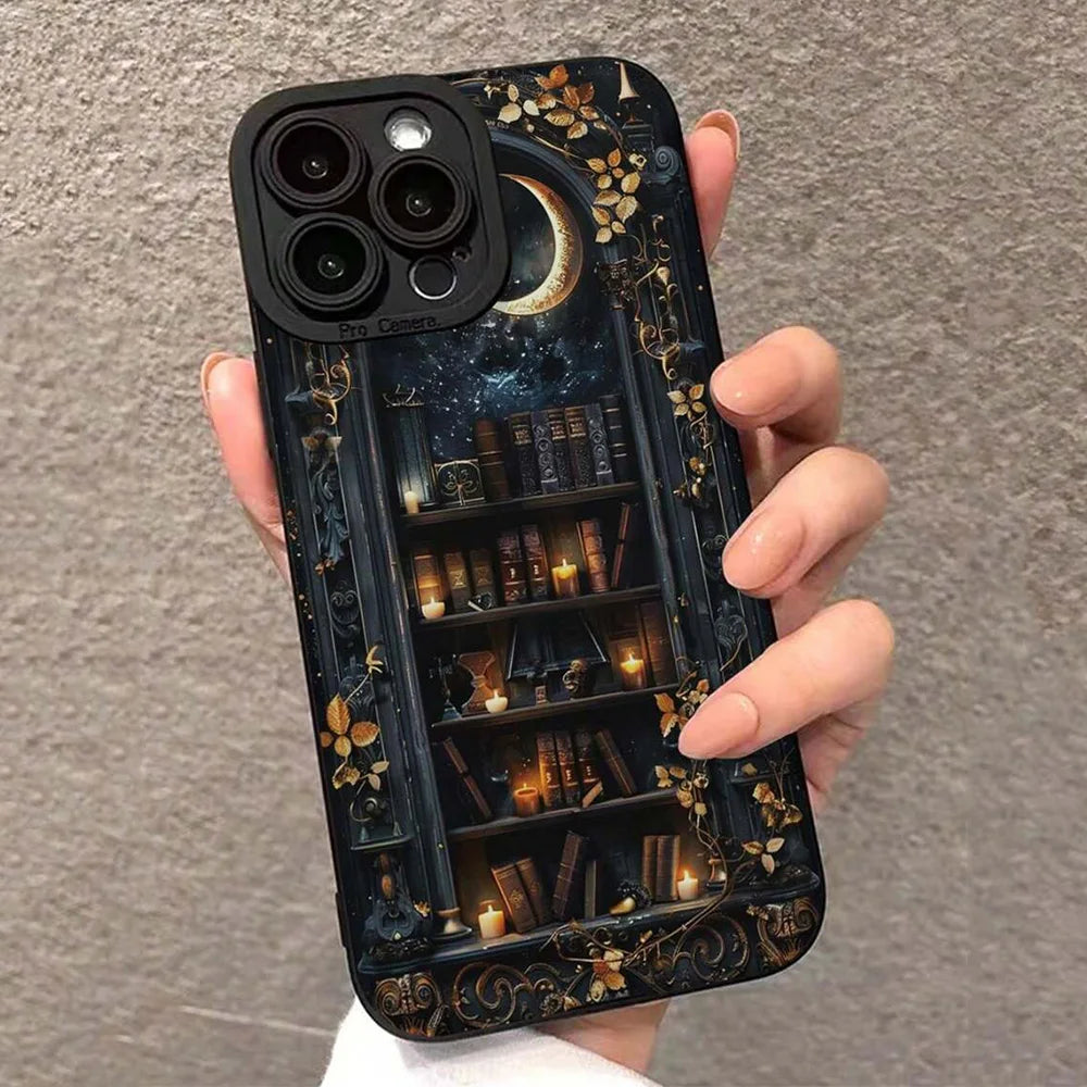 Vintage Perforated Purple Bookcase iPhone Case for 7-16 Pro Max, XS, XR, SE