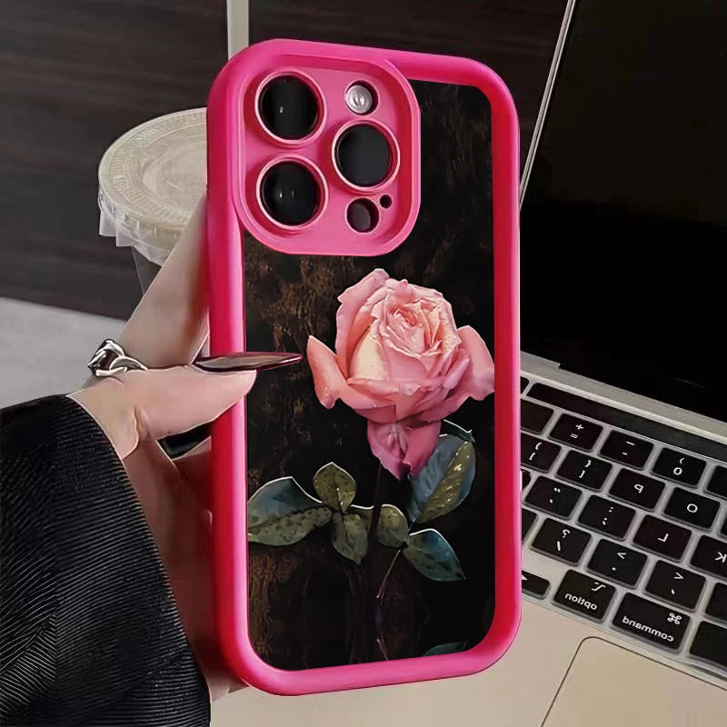 Aesthetic Rose Floral iPhone Case for 7-16 Pro Max, SE, XS, XR, 8 Plus
