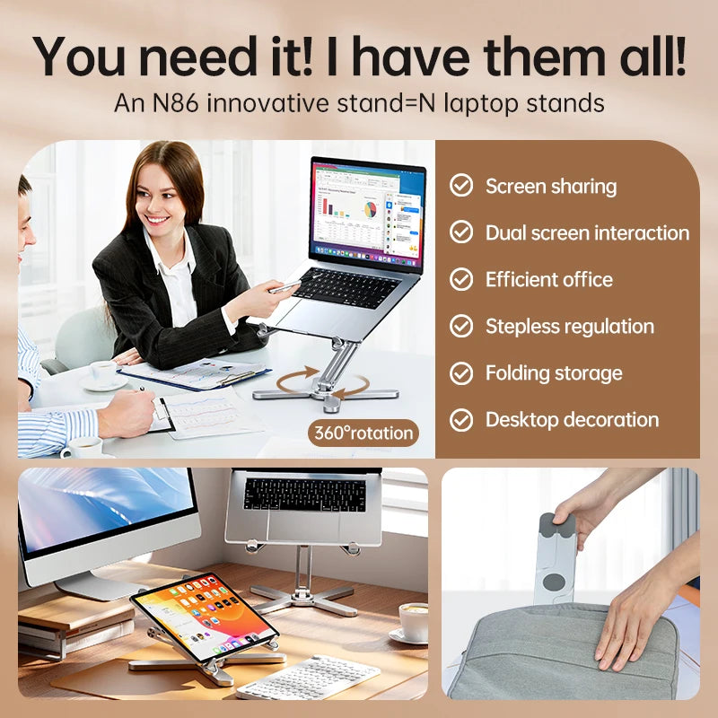Foldable 360° Rotating Aluminum Laptop & Tablet Stand