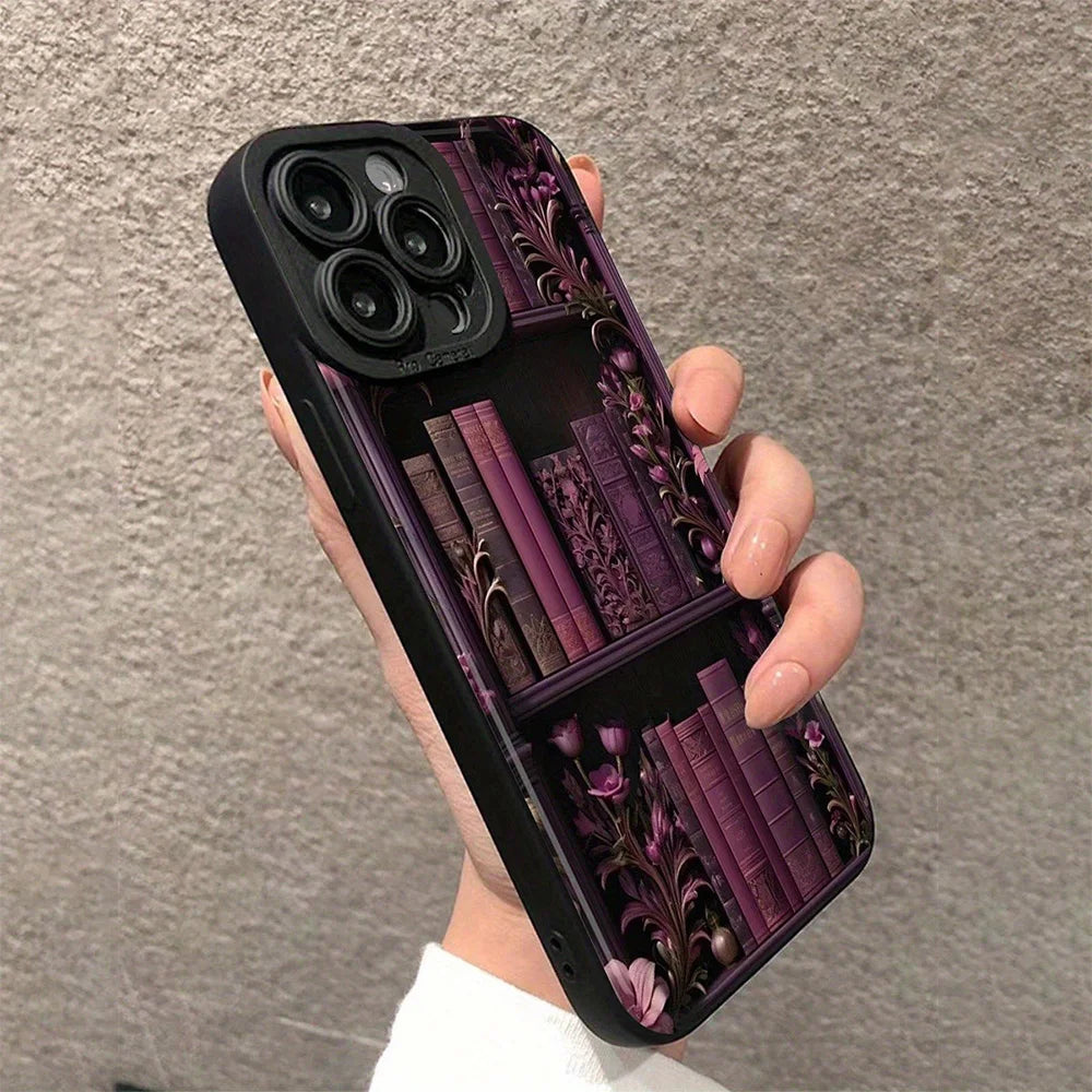 Vintage Perforated Purple Bookcase iPhone Case for 7-16 Pro Max, XS, XR, SE