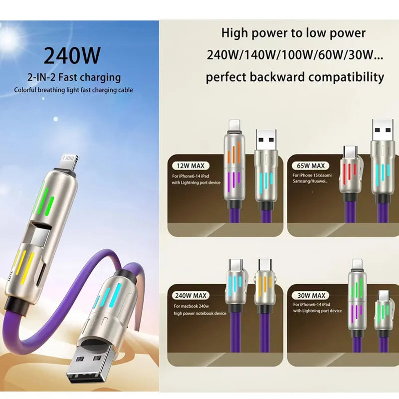 240W 4-in-1 Fast Charge USB Type-C Data Cable