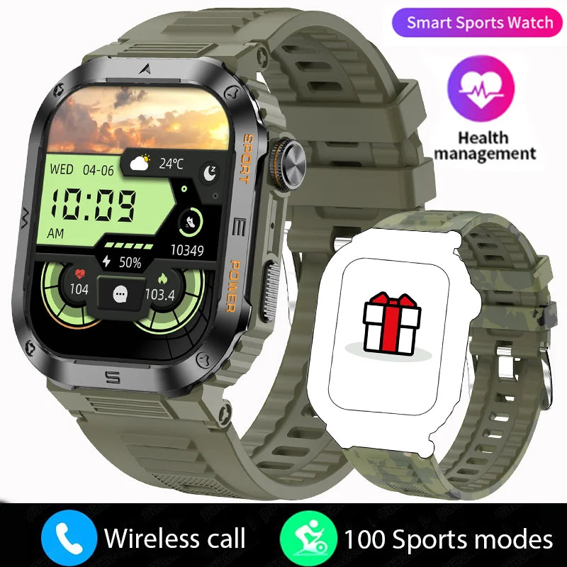 Rugged Military Smart Watch: IP68 Waterproof, 2.01'' HD, Bluetooth