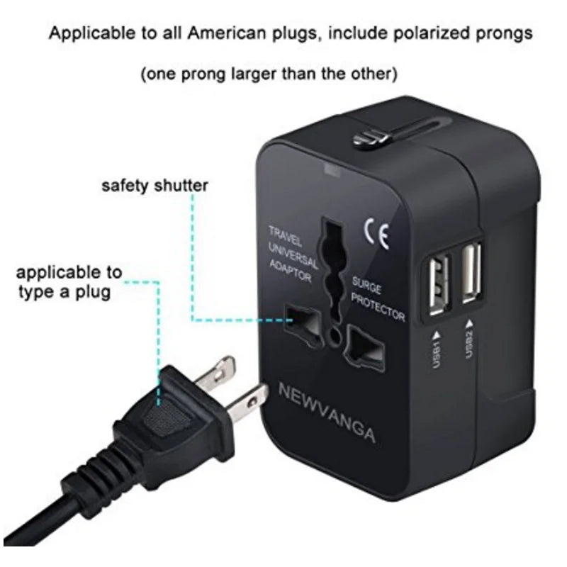 Travel adapter with dual USB port.