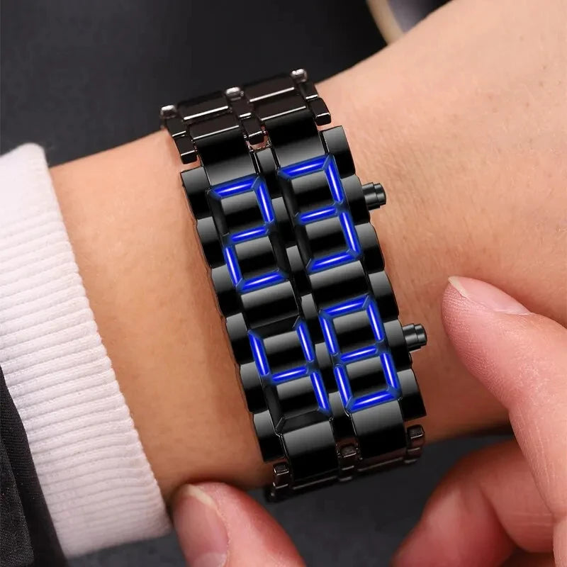 Fashion Blue LED Stainless Steel Men's Wristwatch: Rectangle Digital Clock