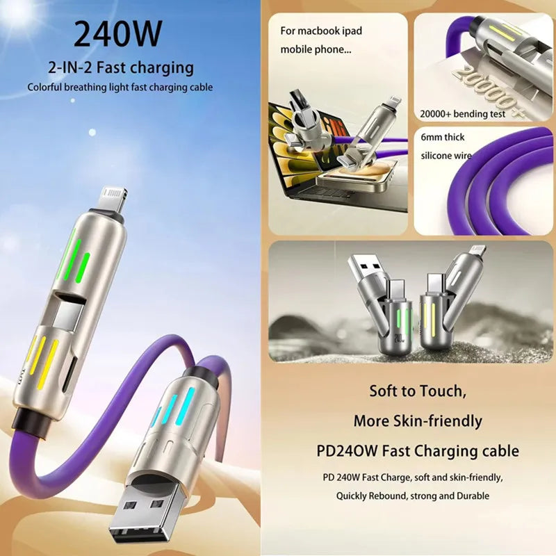 240W 4-in-1 Fast Charge USB Type-C Data Cable