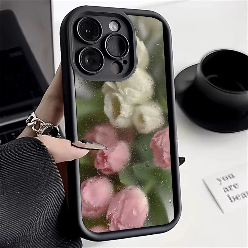 Aesthetic Rose Floral iPhone Case for 7-16 Pro Max, SE, XS, XR, 8 Plus