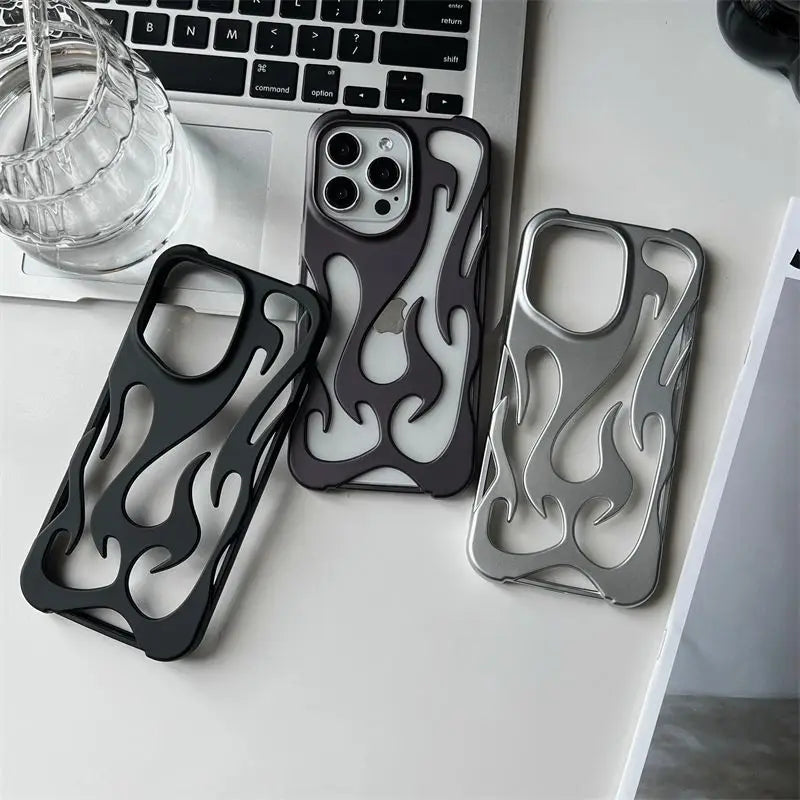 3D Flame Hollow Slim Shockproof Phone Case for iPhone 11-16 Pro Max Plus