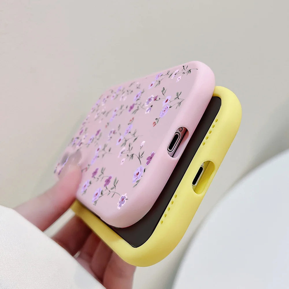 Flower Love Silicone Shockproof Phone Case for iPhone 6S-15 Pro Max Plus