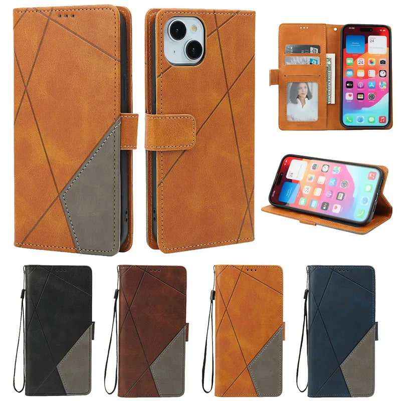 Flip Stand Leather Wallet Case for iPhone 6-15 Pro Max, SE, Mini