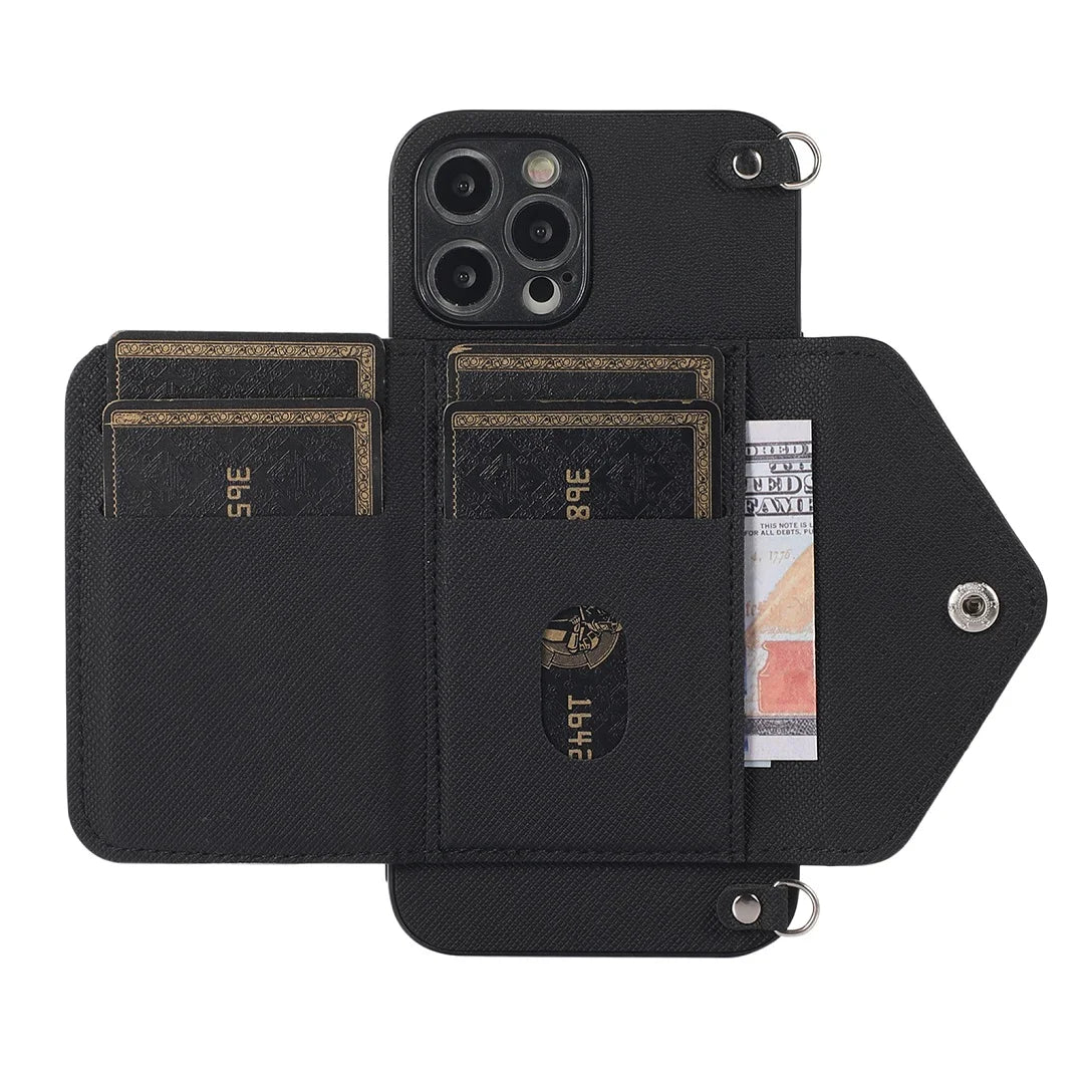 Crossbody Leather Wallet Case with Strap for iPhone 11-16 Pro Max, Mini, Plus