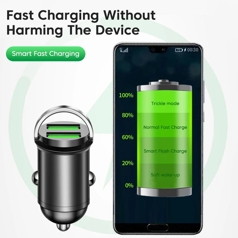 Dual USB car charger, 200W power.