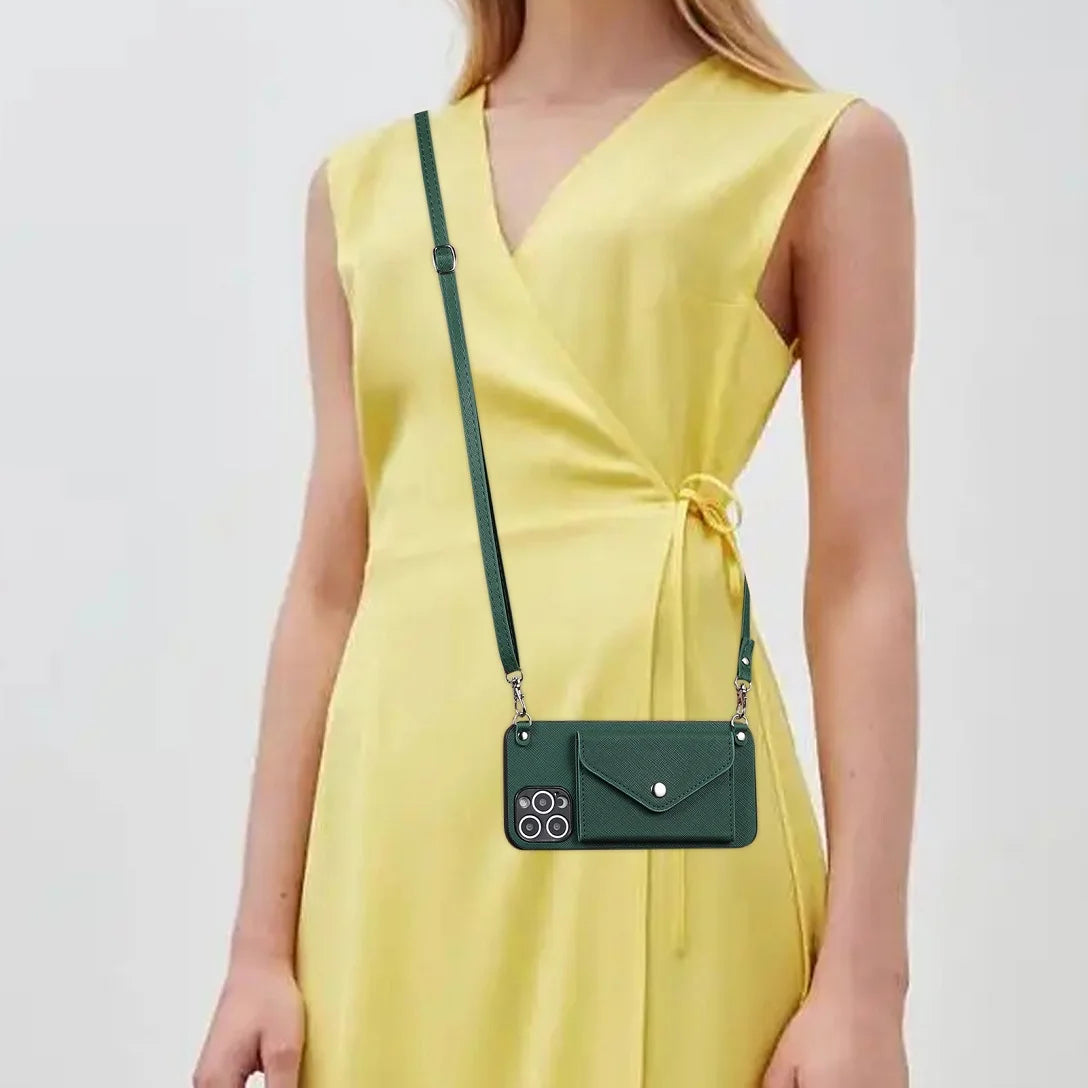 Crossbody Leather Wallet Case with Strap for iPhone 11-16 Pro Max, Mini, Plus