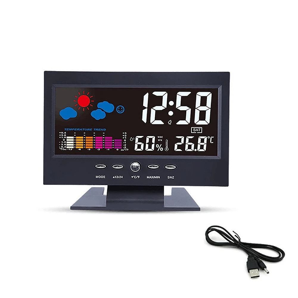 Voice-Controlled Backlight Digital Weather Clock: Date, Temperature, Humidity, 12/24H