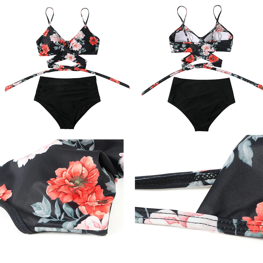 High Waist Floral Bikini Set - 2024 Swimwear