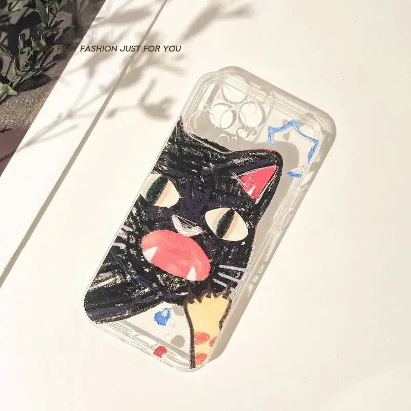 Angry Cat iPhone Case Clear Fundas for 11-15 Pro Max, Mini, SE, XS, XR