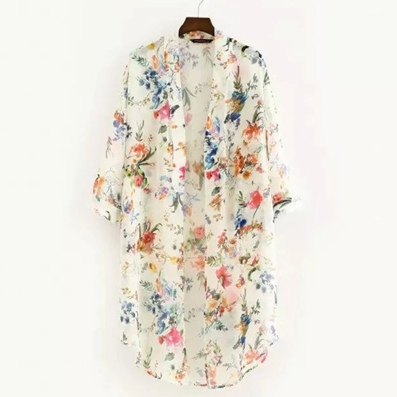 2023 Summer Floral Chiffon Kimono Beach Cover-Up