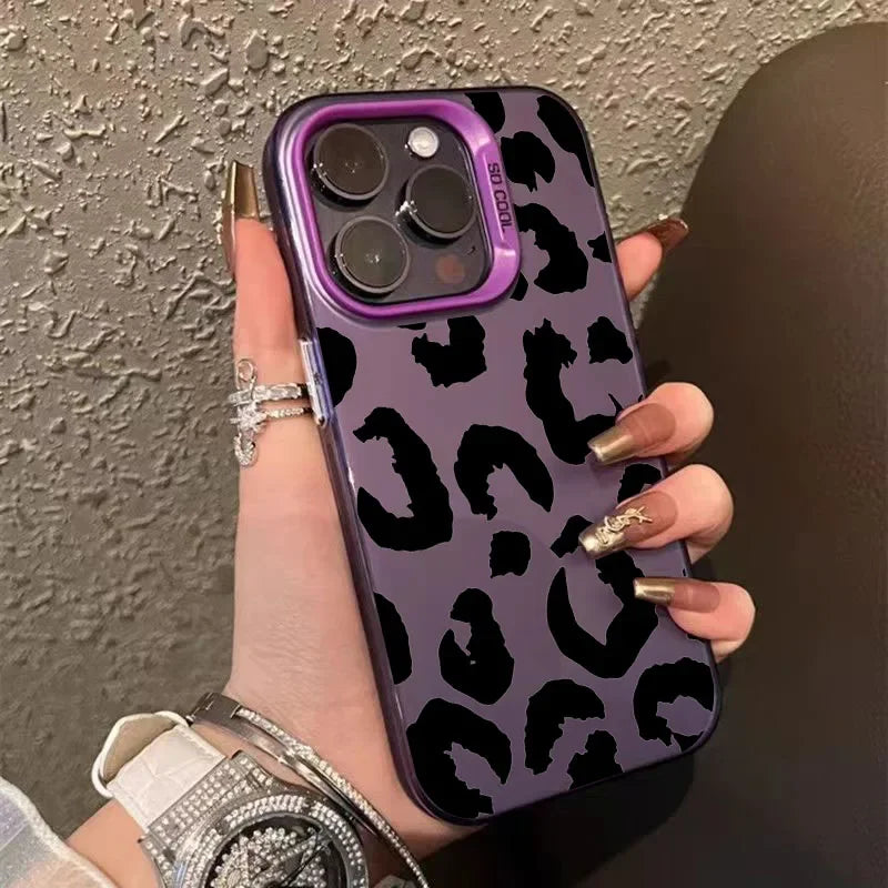 Leopard Print Electroplate iPhone Case - IMD Silver Cover