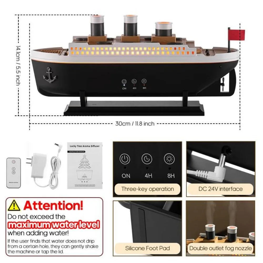 Titanic Ship Model Humidifier with Remote & Aroma Diffuser – 250ml