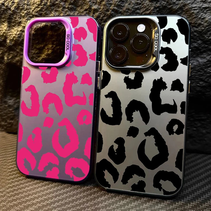 Leopard Print Electroplate iPhone Case - IMD Silver Cover