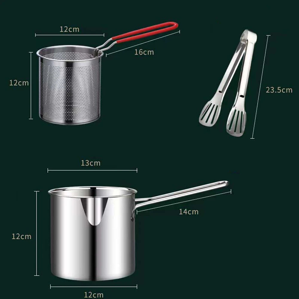 Stainless Steel Deep Frying Pot with Strainer – Kitchen Fryer Pan