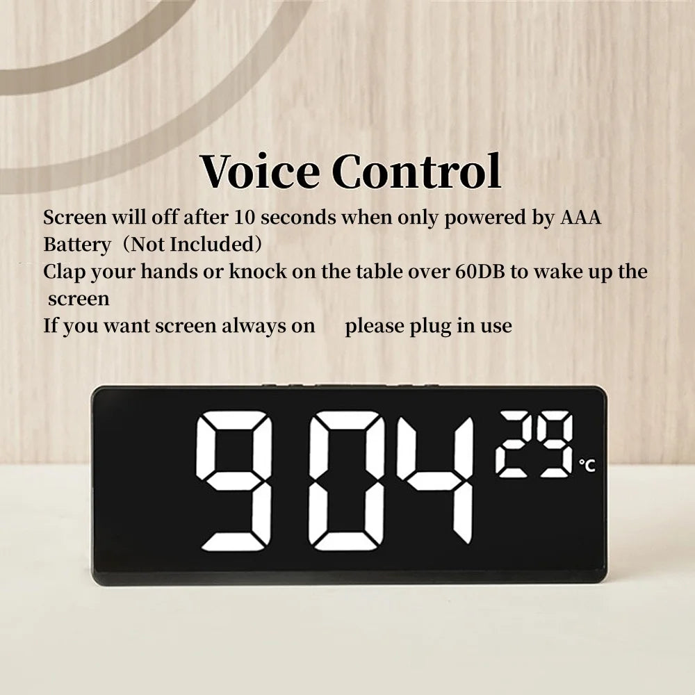 Voice control LED alarm clock, versatile.