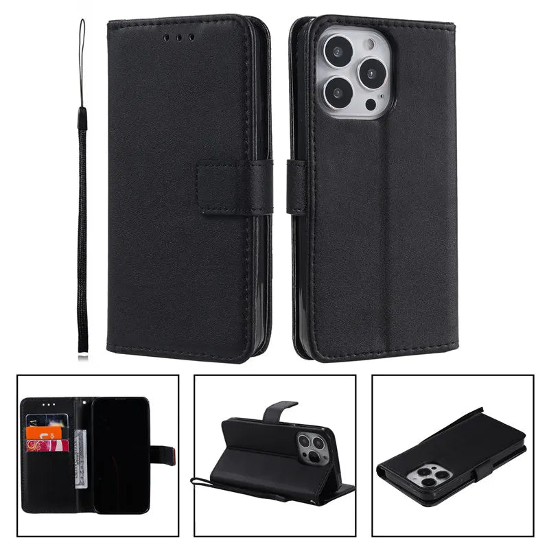 Wallet Leather Case with Card Slot for iPhone 15 Pro Max, 14 Plus, 13, 12, 11