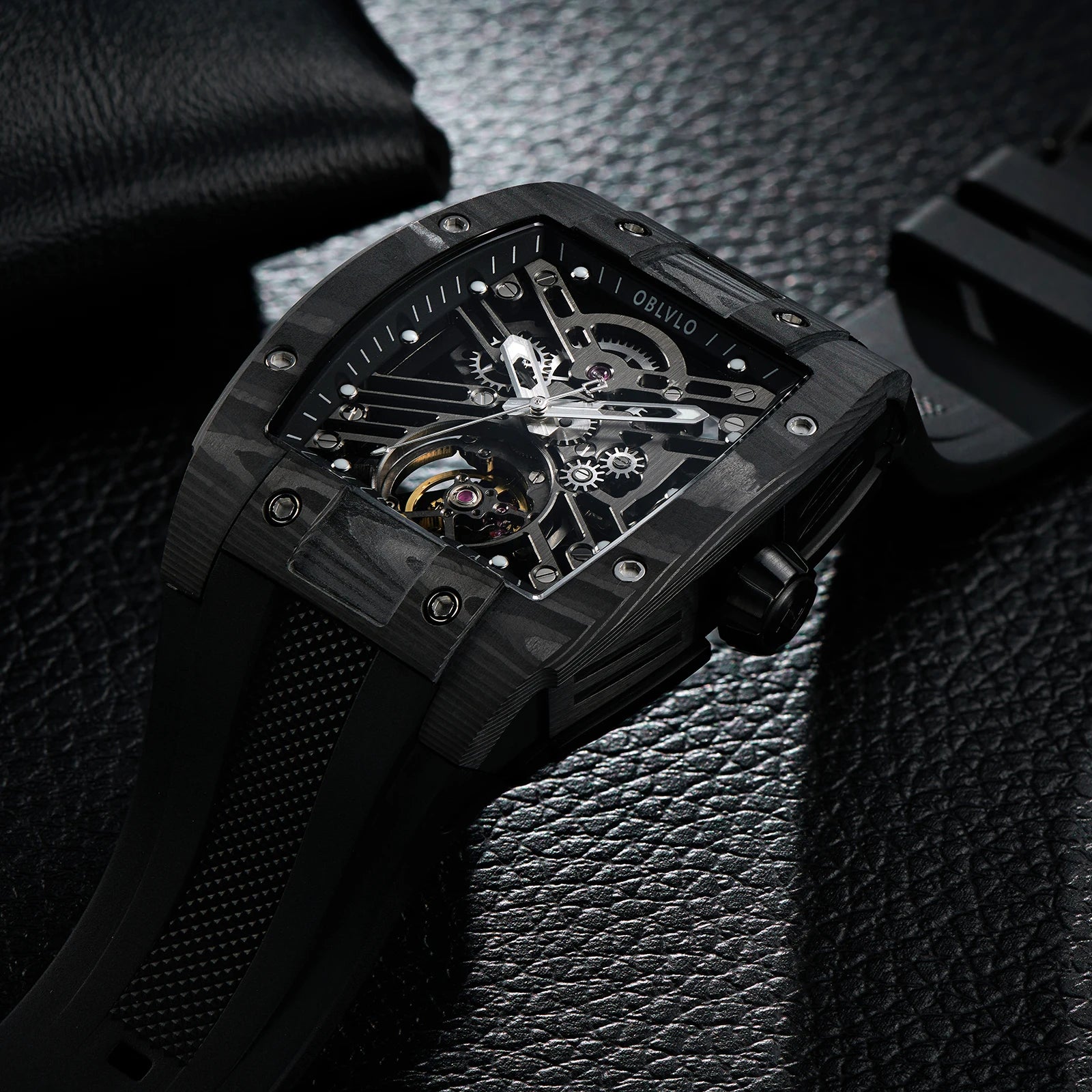 OBLVLO EM-ST Square Skeleton Sport Watch