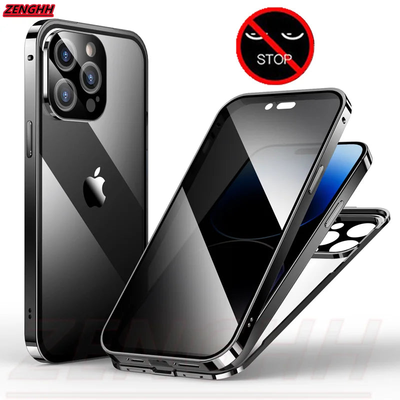 Double Glass Anti-Peep Privacy Case for iPhone 12-15 Pro Max