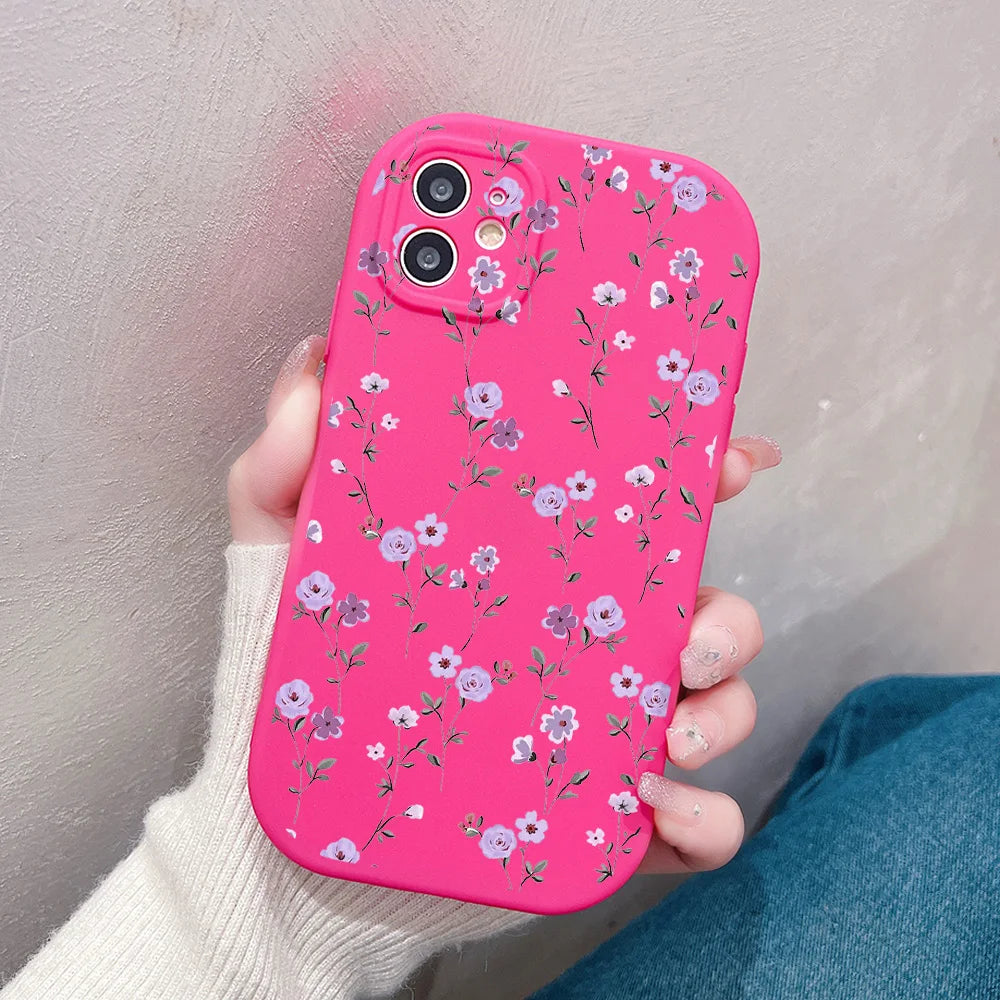 Flower Love Silicone Shockproof Phone Case for iPhone 6S-15 Pro Max Plus