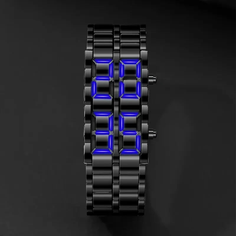 Fashion Blue LED Stainless Steel Men's Wristwatch: Rectangle Digital Clock