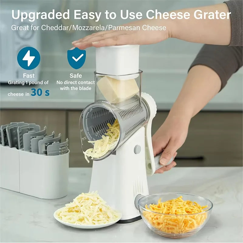 5-in-1 Rotary Cheese Grater & Vegetable Slicer – Manual Kitchen Shredder