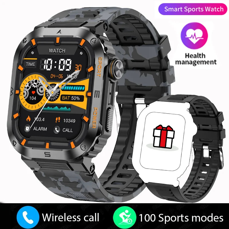 Rugged Military Smart Watch: IP68 Waterproof, 2.01'' HD, Bluetooth