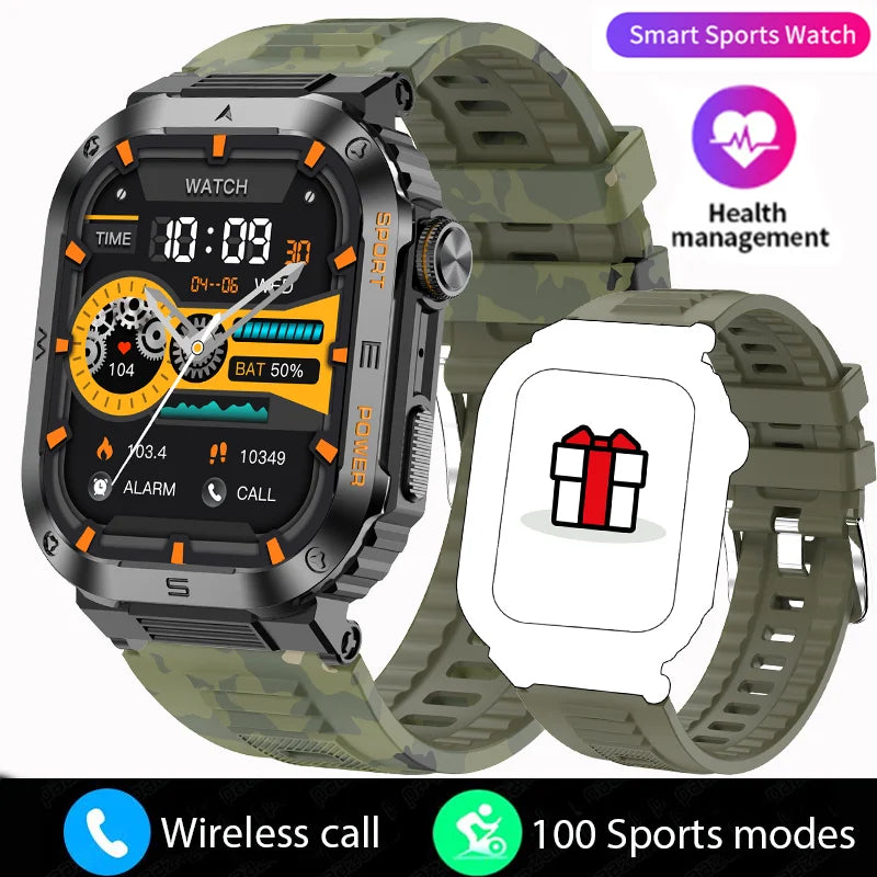 Rugged Military Smart Watch: IP68 Waterproof, 2.01'' HD, Bluetooth