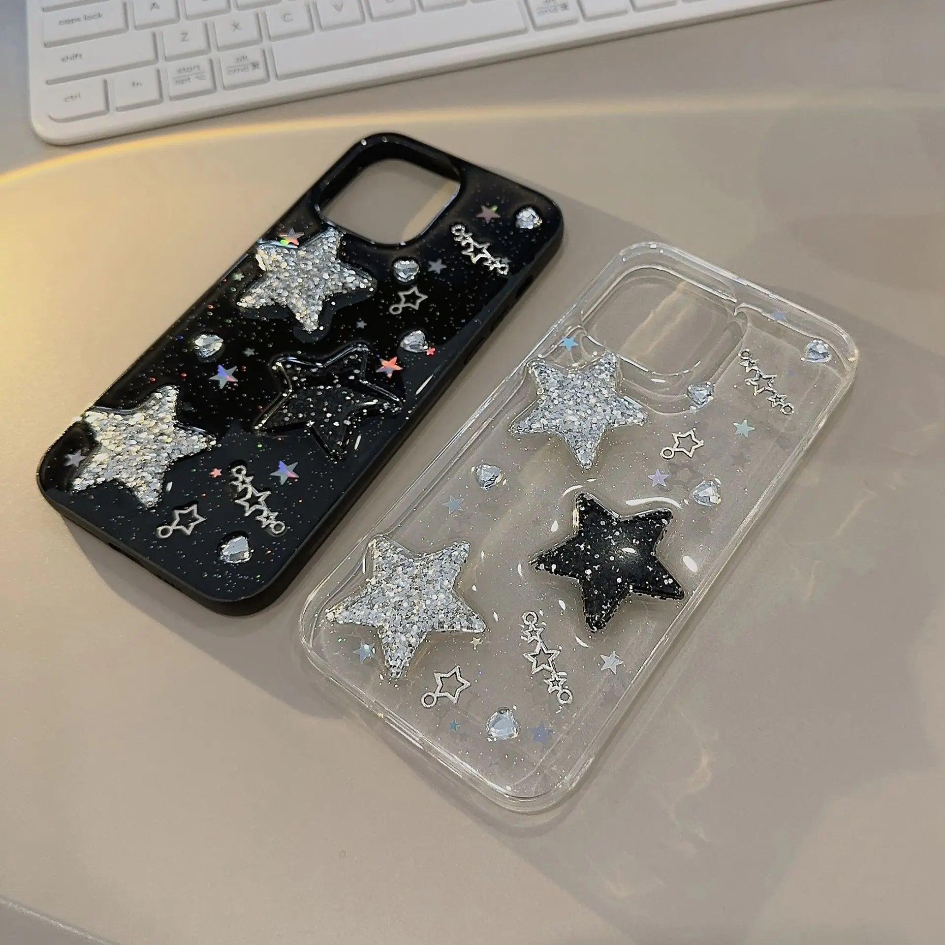 Black 3D sparkling pink star case.