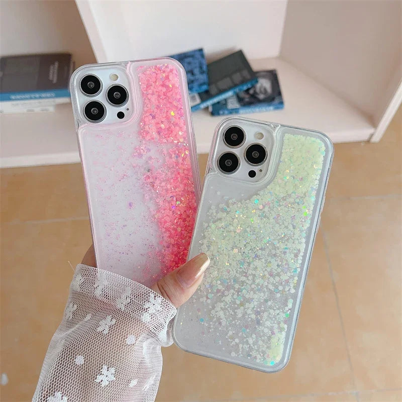 Luminous Quicksand Clear Case for iPhone 14/15/16 Pro Max – Light-Up Sequins Shell