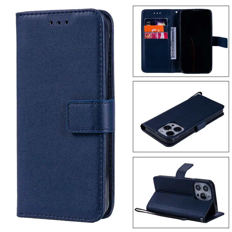 Wallet Leather Case with Card Slot for iPhone 15 Pro Max, 14 Plus, 13, 12, 11