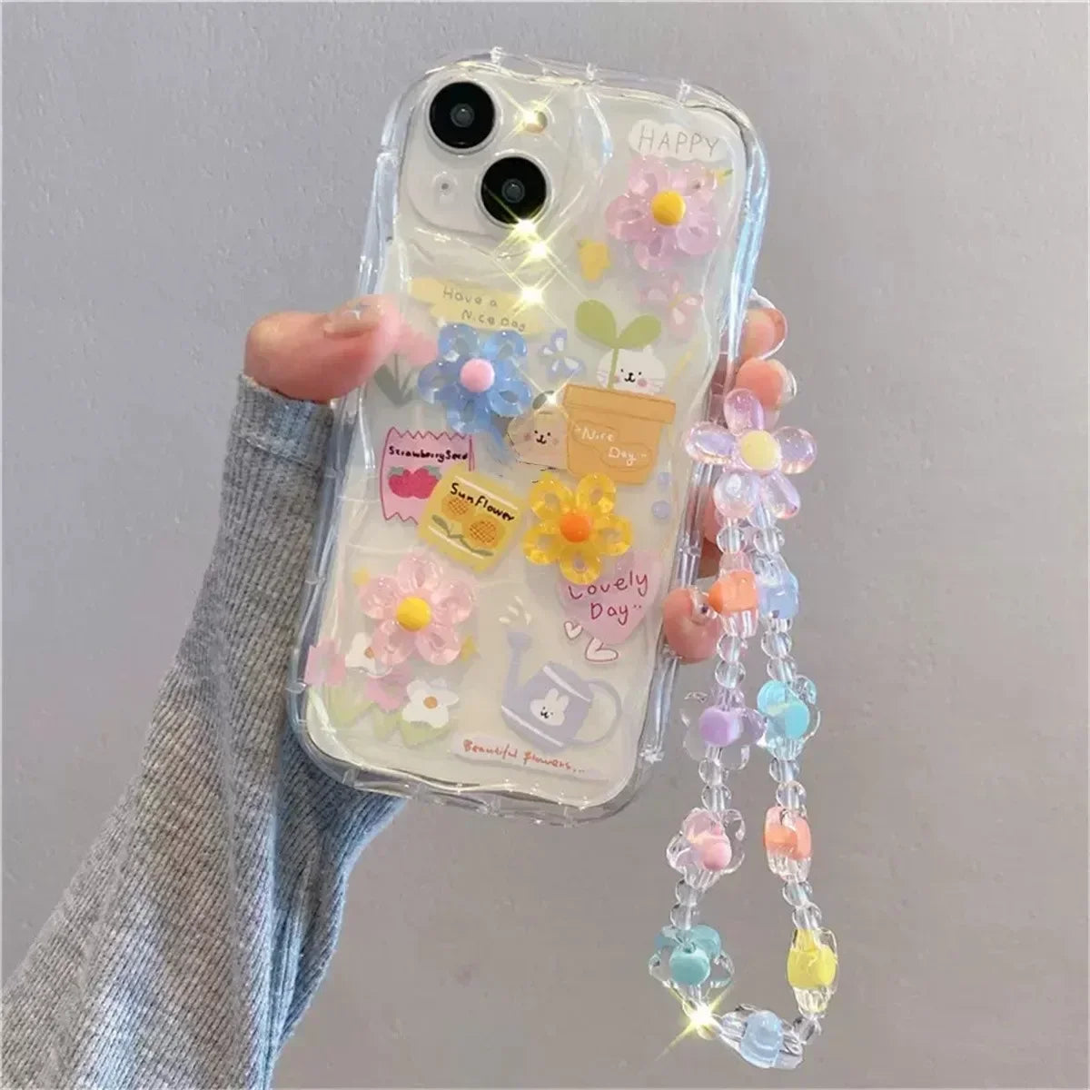 Korean 3D Bear Phone Chain Case for iPhone 7-16 Pro Max, Mini, SE